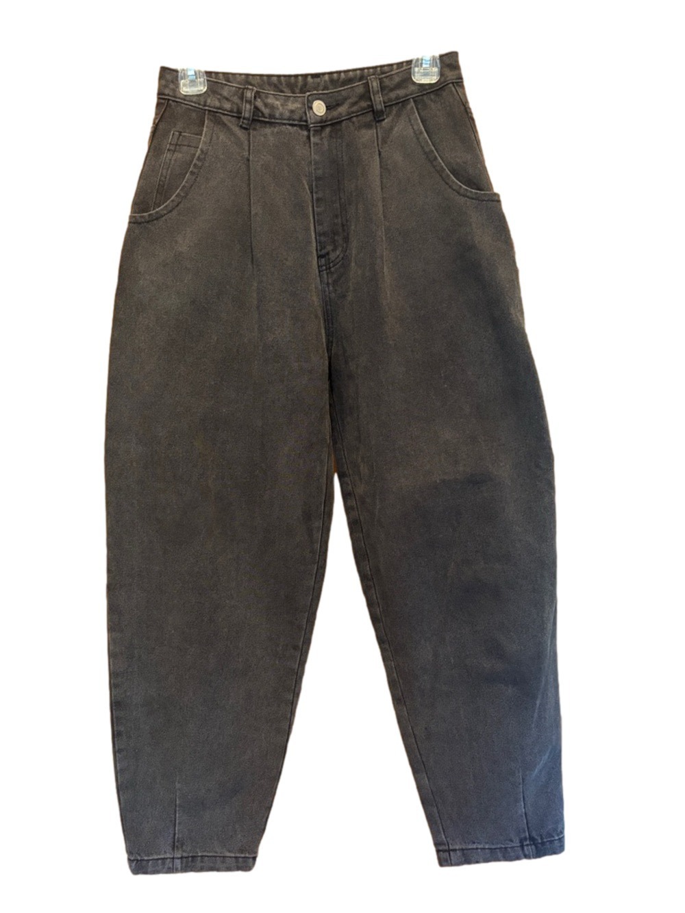 Bacio Faded Black High Rise Pleated Balloon/Barrel Leg Jeans Size Medium
